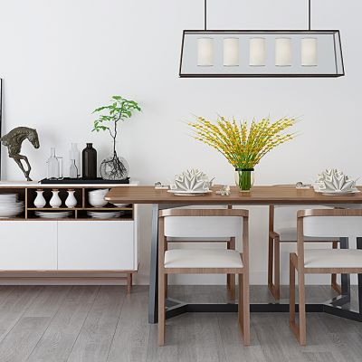 现代餐桌椅餐边柜餐具花瓶组合