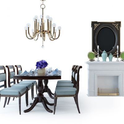 欧式餐桌椅组合壁炉