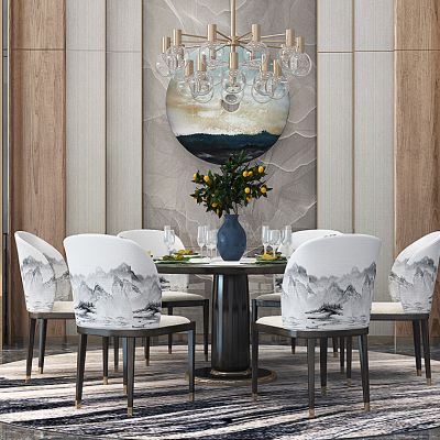 新中式餐桌椅圆形餐桌组合