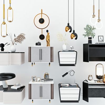 现代轻奢床头柜小吊灯台灯组合