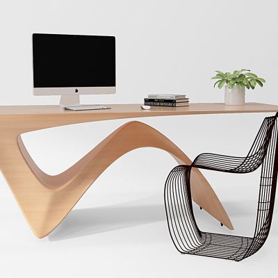 后现代实木办公桌椅电脑组合