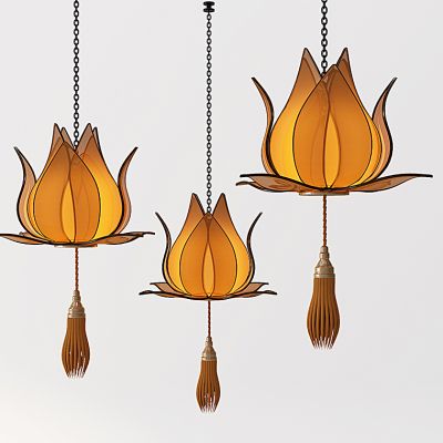 新中式佛堂莲花吊灯组合