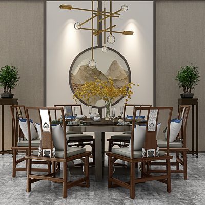 新中式餐桌椅组合花架