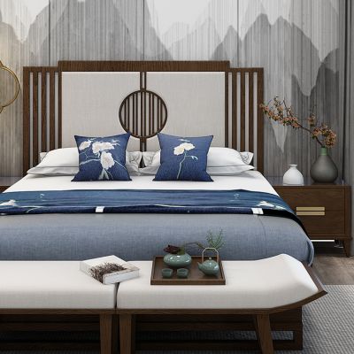 中式床床头柜床尾榻凳