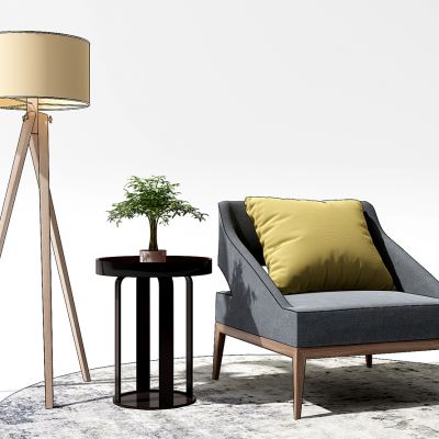 休闲椅边几落地灯组合