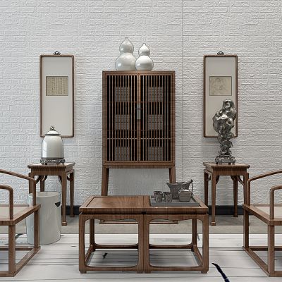 中式沙发椅子花架装饰柜摆件挂画