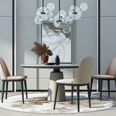 现代圆形餐桌椅吊灯组合