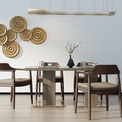 新中式餐桌椅吊灯挂饰组合