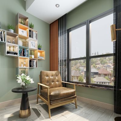 现代休闲椅书柜吊柜边几