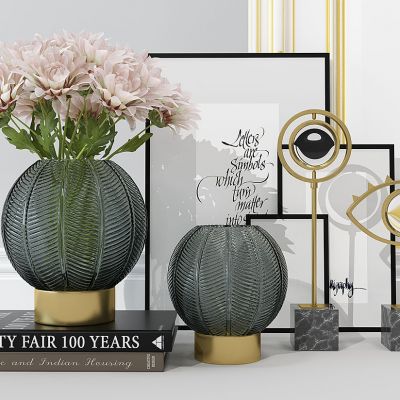 现代轻奢手工玻璃花瓶百合花3D模型