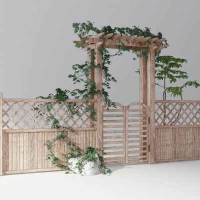 农家院篱笆墙廊架藤蔓山庄隔墙廊架民宿栅栏