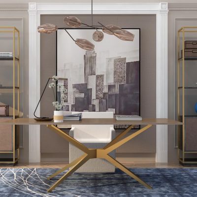 简欧书桌椅金属书架书房