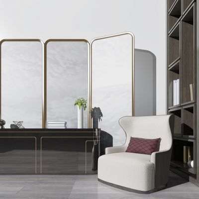 现代轻奢单人休闲沙发装饰柜边柜屏风