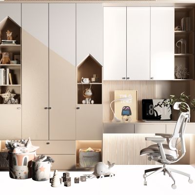 北欧衣柜 书桌 电脑