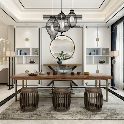 新中式茶室书房茶桌椅书柜