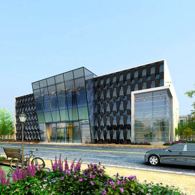 建筑办公楼外观配景街道