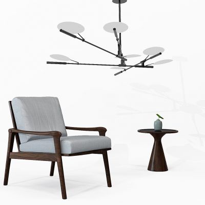 现代休闲单椅角几金属吊灯组合