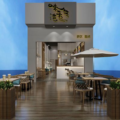 现代饮品店茶饮甜品店门头外摆