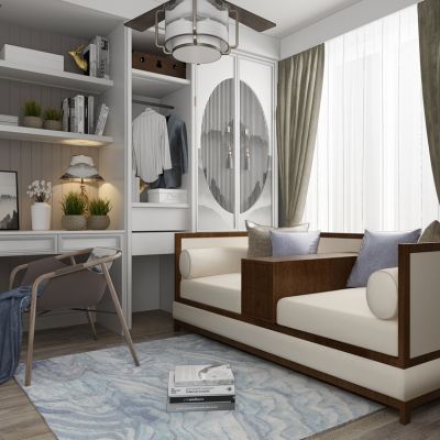 新中式书房写字台书柜沙发