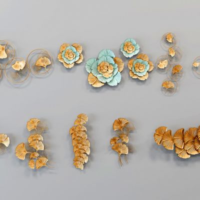 新中式银杏叶花瓣金属墙饰挂件组合