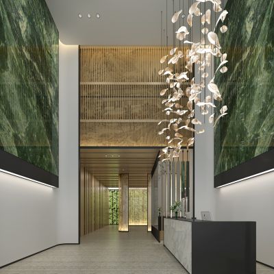 酒店会所大厅大堂前厅接待花瓣水晶吊灯