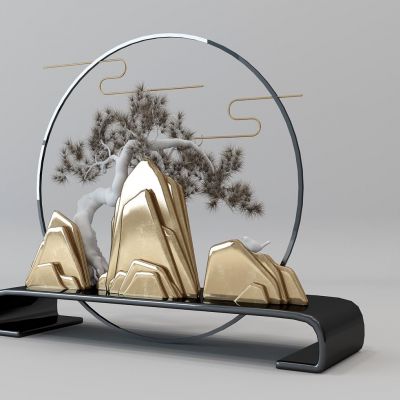 新中式雕塑饰品摆件假山松树景观