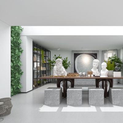 现代书房人物头像雕塑藤编座椅墩