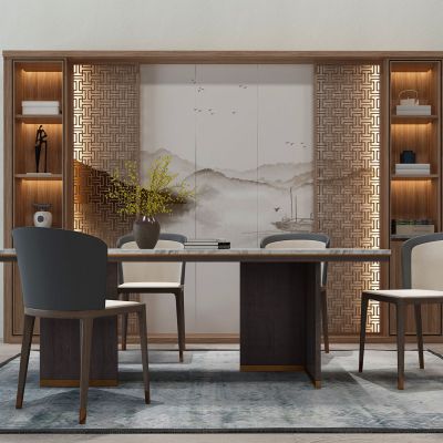 新中式餐桌椅装饰柜组合