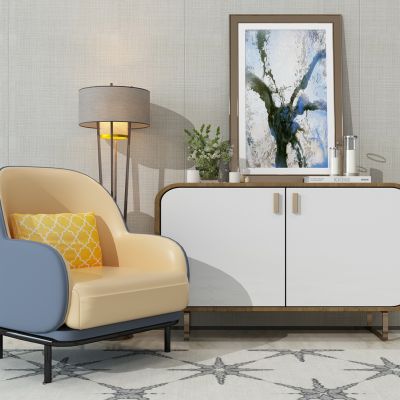 简欧单人沙发休闲椅边柜