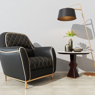 现代轻奢单人沙发边几落地灯