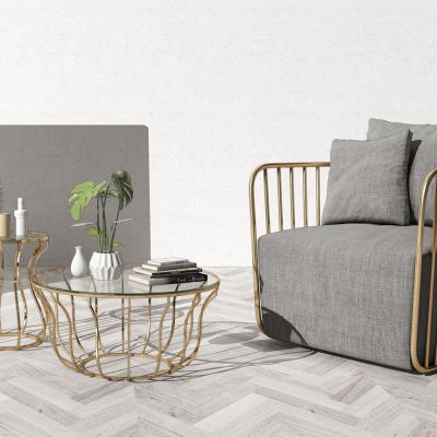 新中式单人沙发茶几边几组合