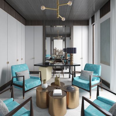 现代书房书桌椅休闲椅茶几