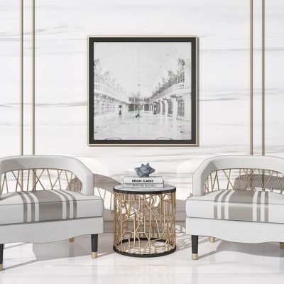 现代轻奢单人沙发椅子圆几边几组合