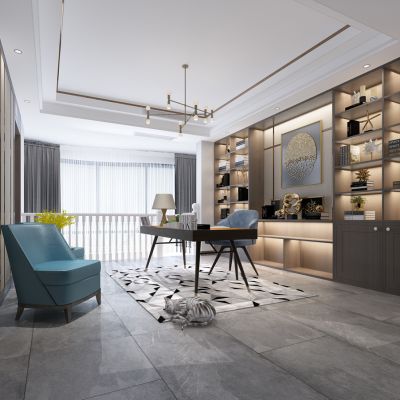 新中式书房书桌椅书柜