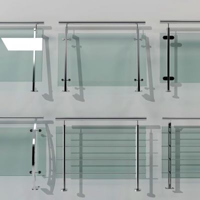 现代不锈钢玻璃栏杆扶手组合