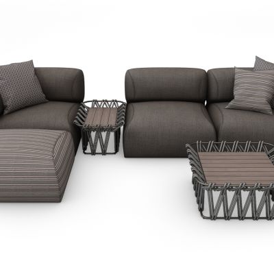 现代布艺多人户外腾编织沙发茶几组合