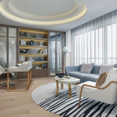 现代书房书桌椅沙发茶几