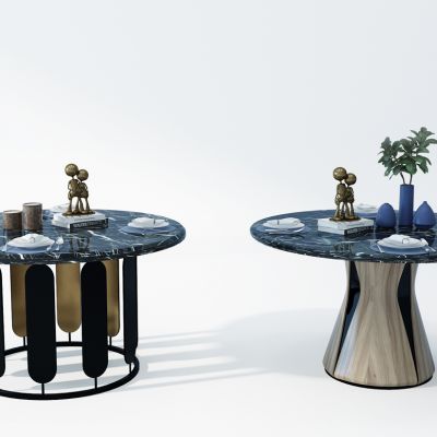 现代圆形餐桌饰品摆件花艺餐具组合