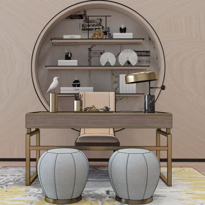 新中式书桌布墩书柜