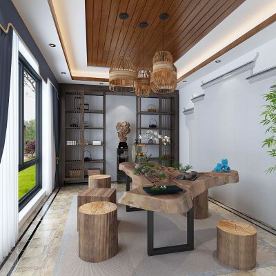 东南亚藤编编织吊灯木墩梳妆