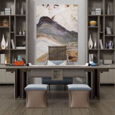 新中式书房书桌椅书柜