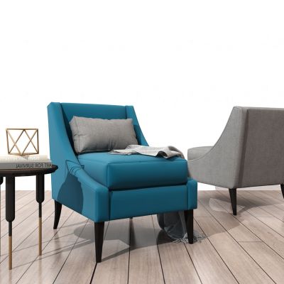 新中式单人沙发休闲椅边几