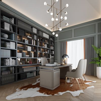 现代吊灯书柜