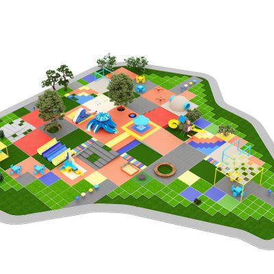 现代儿童娱乐区 滑梯 水上滑梯 跷跷板 公园 双杠