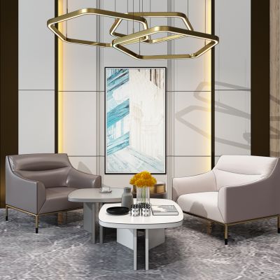 现代单人休闲沙发休闲椅子吊灯组合