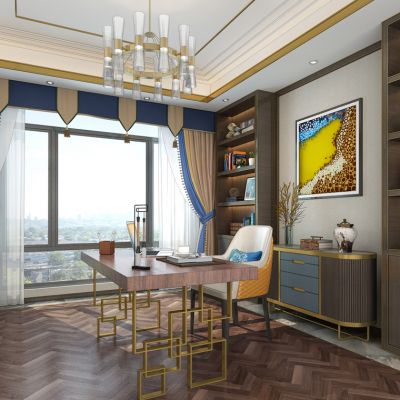 新中式书房书桌椅书柜边柜装饰柜