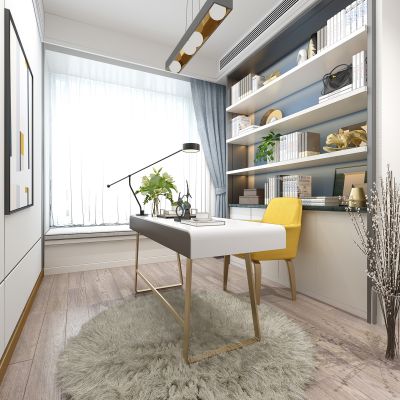 现代书房书柜书桌椅吊灯