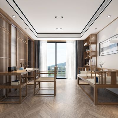 新中式书房书桌书柜书架椅罗汉床