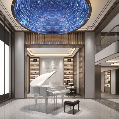 现代别墅钢琴房书柜楼梯间