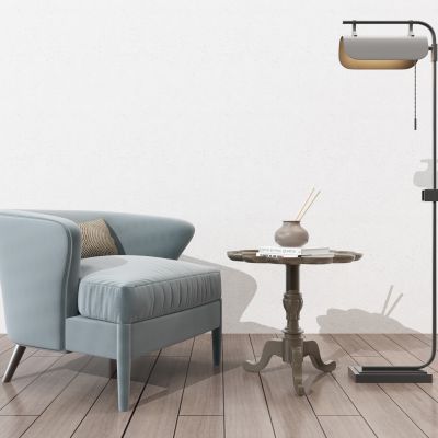 现代单人沙发椅子边几茶几落地灯组合